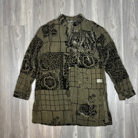 Coldwater Creek Tops - Coldwater Creek‎ Olive Green Sheer Burnout Button Down Shirt